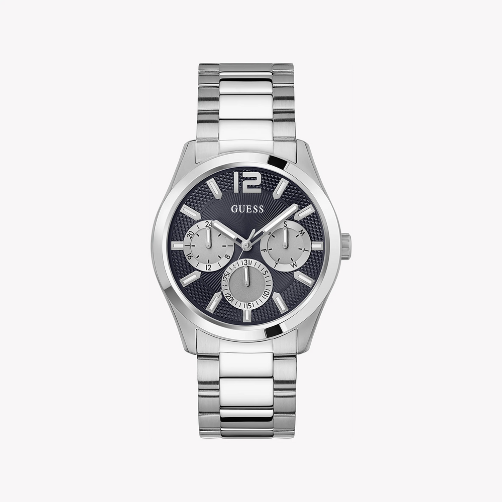 Guess Men's Silver Stainless Steel Watch, Black Dial | Gw0707g1 by i-watch