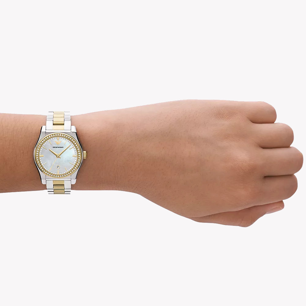 EMPORIO ARMANI AR11559 - CHIC SOPHISTICATION IN SILVER & GOLD Women's Watch with Elegant White Dial-i-Watch-3