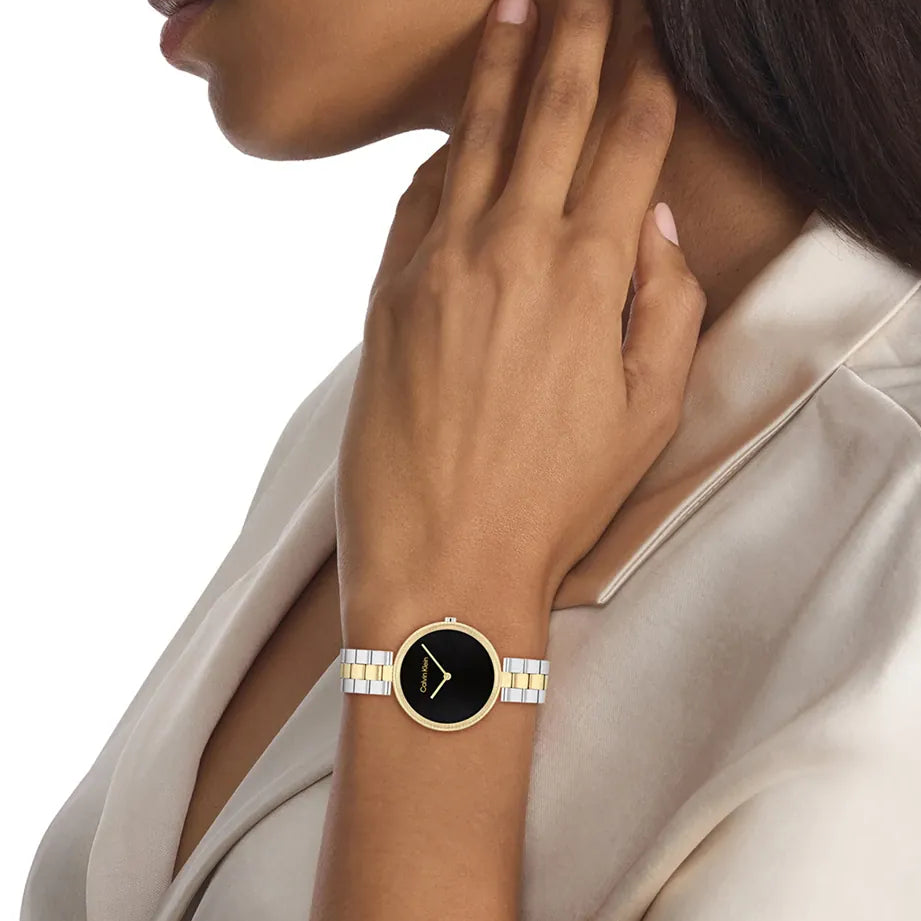 CK CALVIN KLEIN NEW COLLECTION - ELEGANT SLEEK SILVER & GOLD WOMEN'S WATCH with BOLD BLACK DIAL & 3 ATM WATER RESISTANCE-i-Watch-4