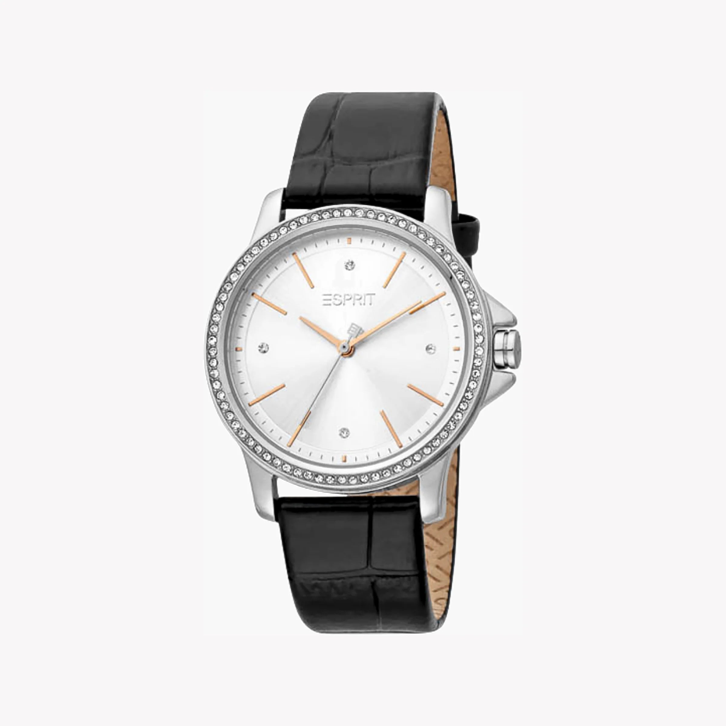 ESPRIT Women's Watch with Silver Stainless Steel Case and Black Leather Band