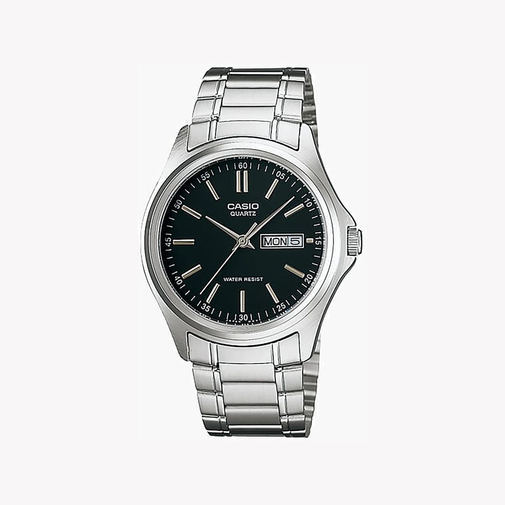 Casio Men's Silver Stainless Steel Watch, Black Dial | Mtp-1239d-1a by i-watch