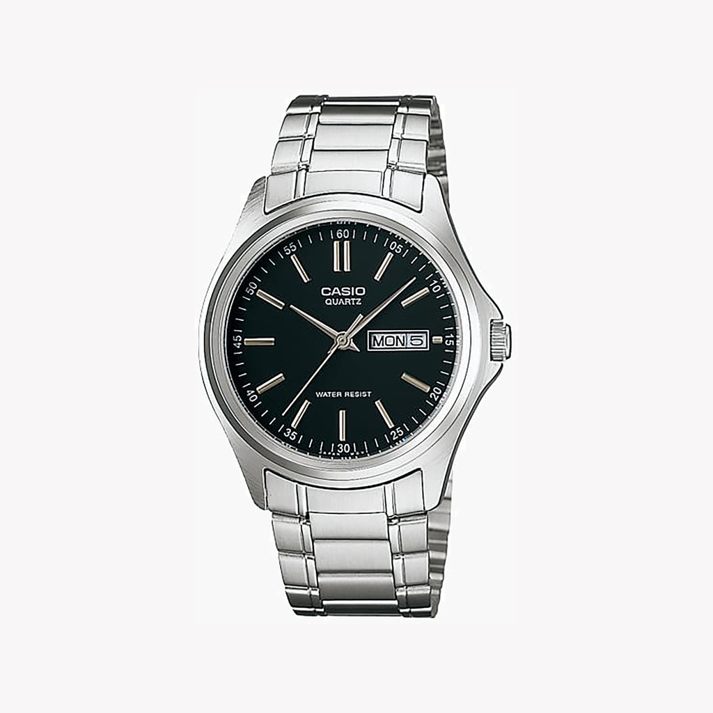 CASIO MTP-1239D-1A BOLD ELEGANCE - TIMELESS PERFORMANCE UNISEX WATCH with stainless steel band and striking black dial