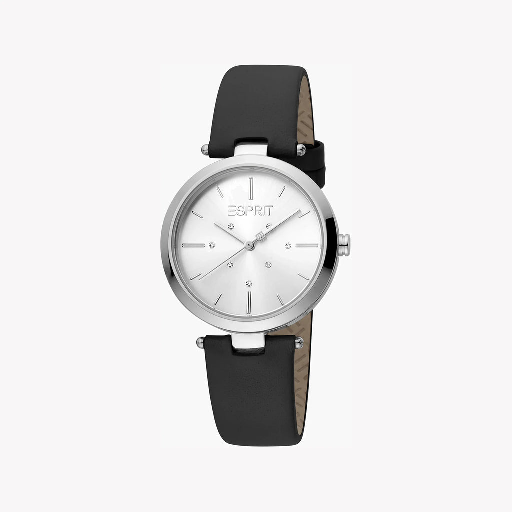 ESPRIT Women's Watch with Silver Stainless Steel Case and Black Leather Band