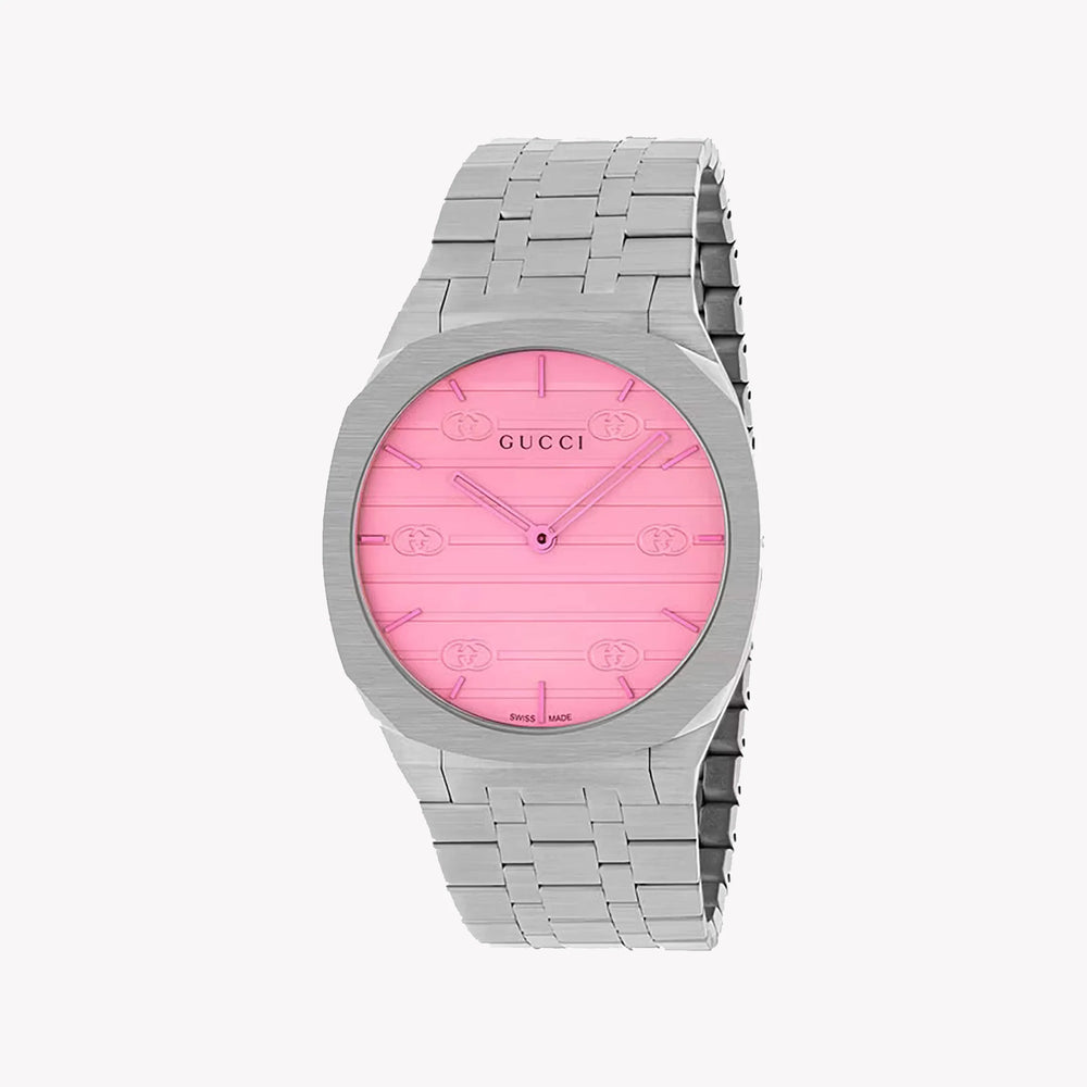 Gucci Women's Silver Stainless Steel, Pink Dial | Ya163410 by i-watch