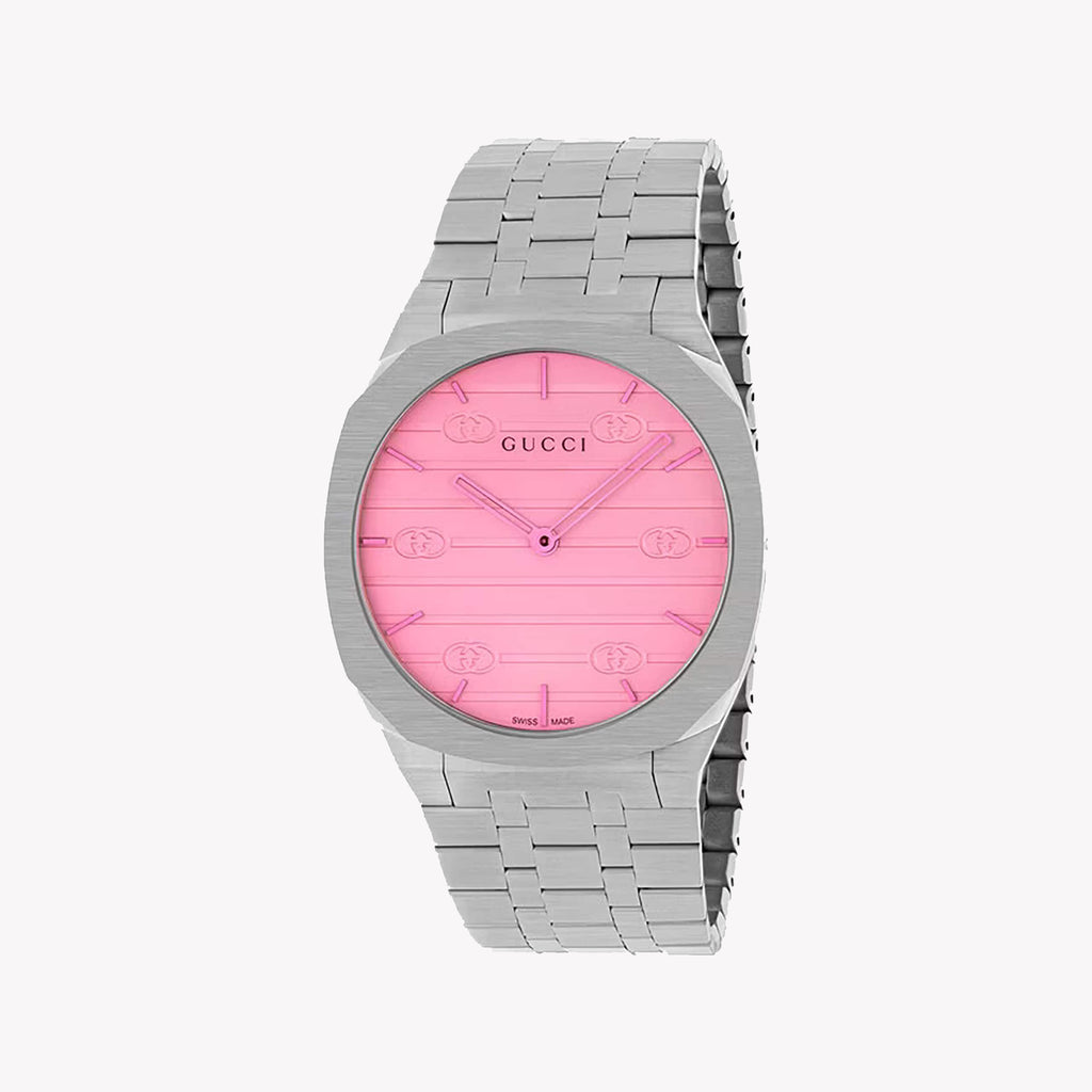 GUCCI YA163410 ELEGANT PINK DIAL - TIMELESS STYLISH WOMEN'S WATCH WITH SILVER ACCENTS