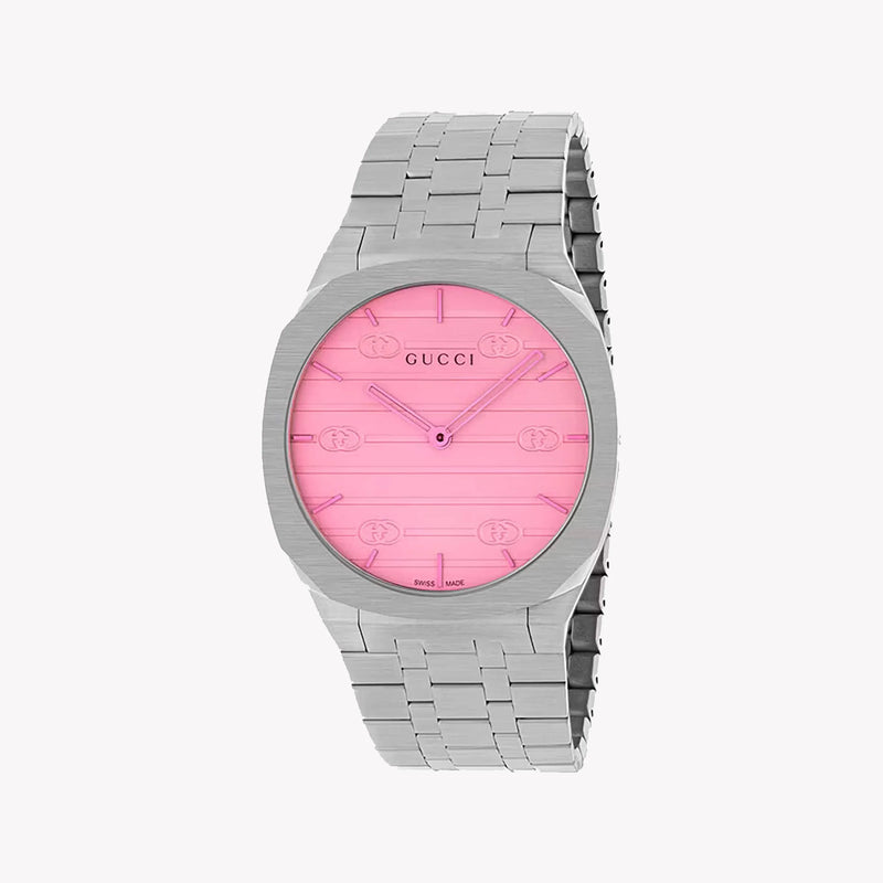 Gucci Women's Silver Stainless Steel, Pink Dial | Ya163410 by i-watch