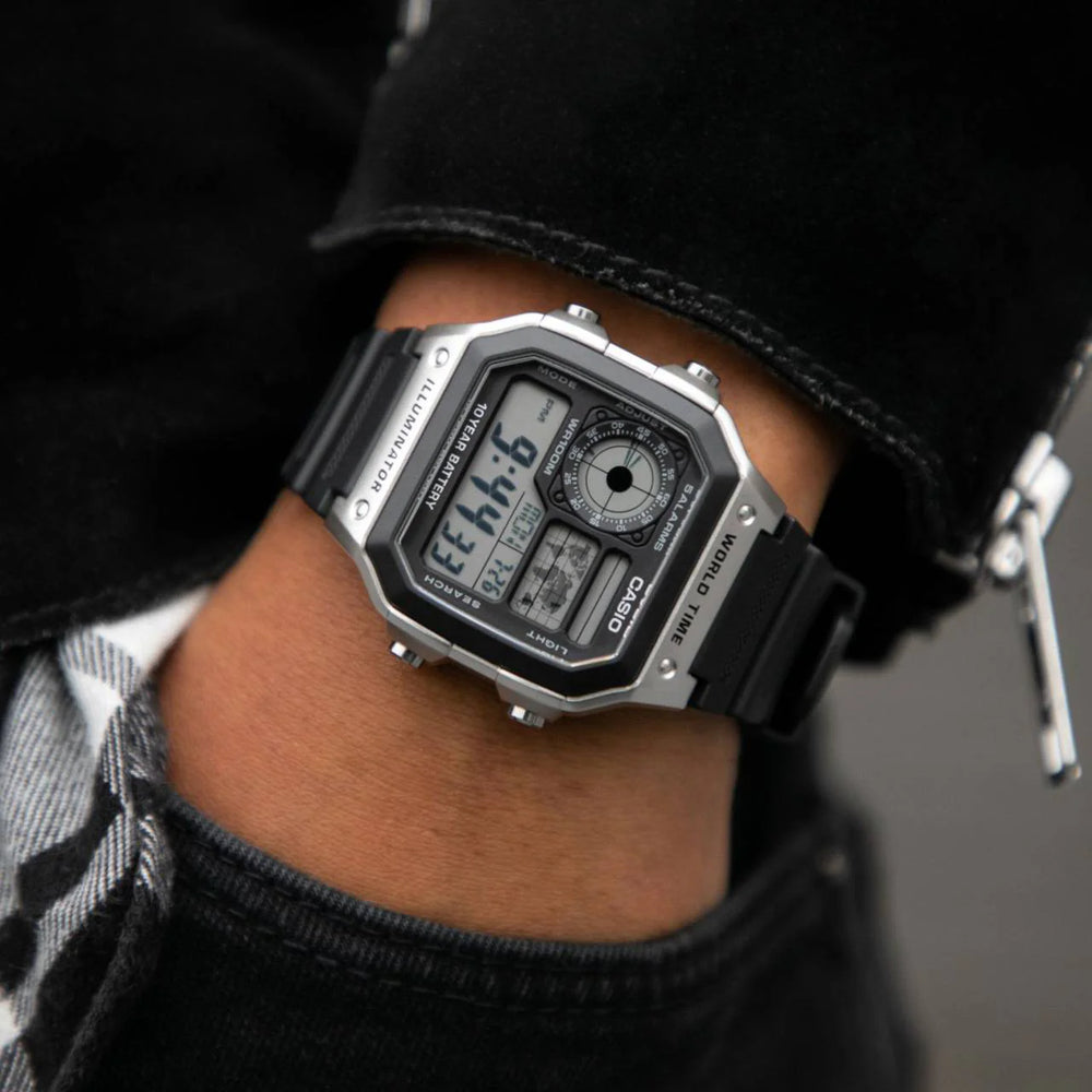 Casio Men's Resin Watch, Silver & Black | Ae-1200wh-1cvef by i-watch