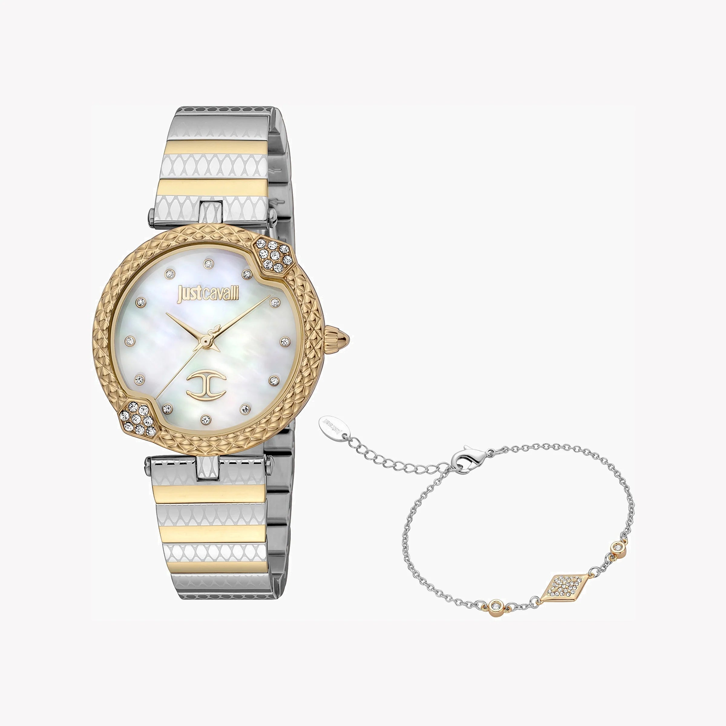 JUST CAVALLI Women's Watch with Gold Stainless Steel Case and Silver & Gold Stainless Steel Band