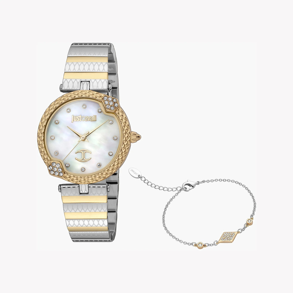 Just Cavalli Women's Silver & Gold Watch, White Dial | Jc1l197m0095 by i-watch