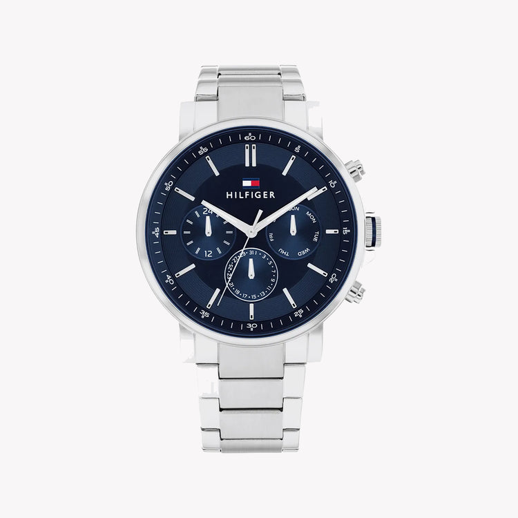 TOMMY HILFIGER 1687498 ELEGANTE HERRENUHR AUS EDELSTAHL MIT BLAUEM ZIFFERBLATT i Watch