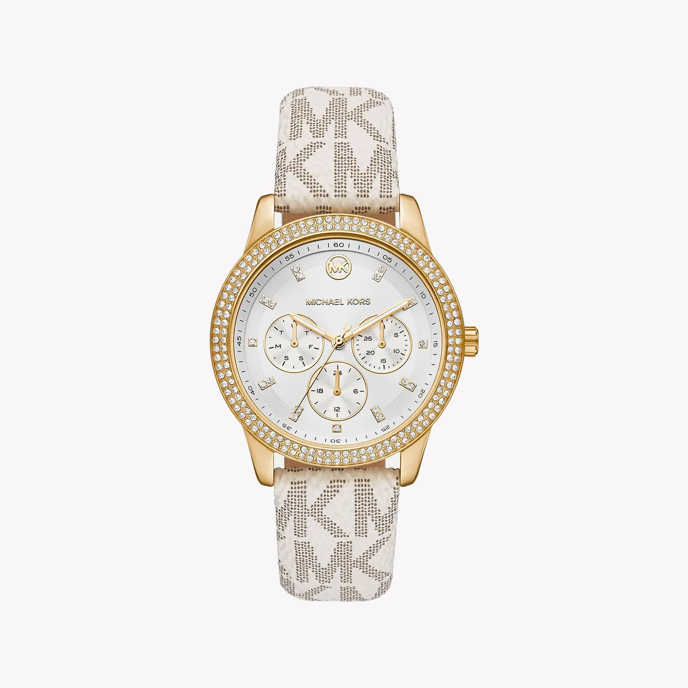 MICHAEL KORS MK6967 - CONTEMPORARY CHIC GOLD-TONE WOMEN'S WATCH WITH WHITE LEATHER BAND