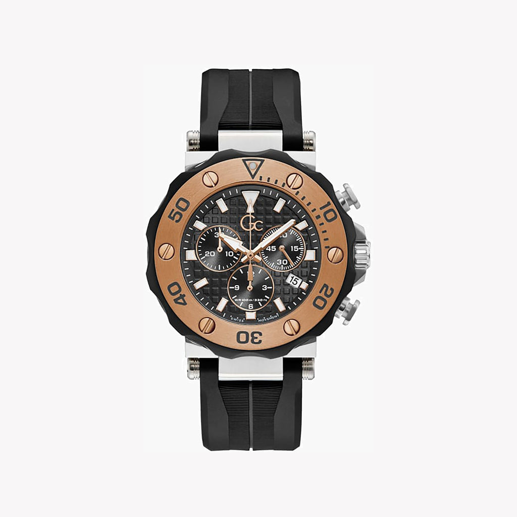 GUESS COLLECTION Y63003G2MF - SPORTY ELEGANCE MEETS MODERN VERSATILITY Men's Watch with Silver Case and Black Dial