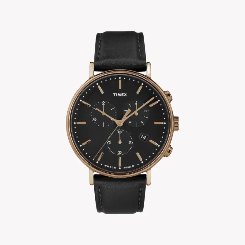 Timex Men's Black Leather Watch, Rose Gold Case | Tw2t11600 by i-watch