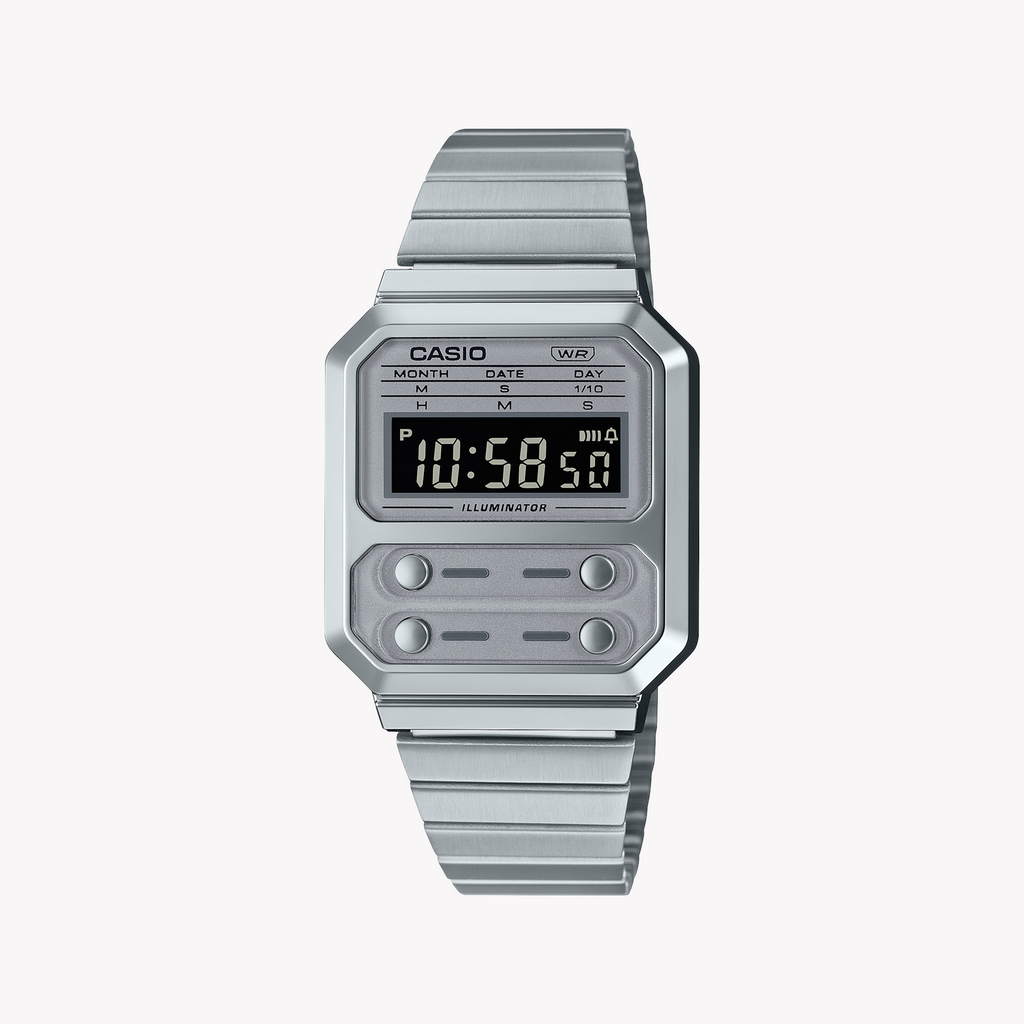 CASIO A100WE-7B - ELEGANT SPORTY TIMEPIECE WITH STAINLESS STEEL BAND & WATER RESISTANCE