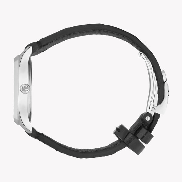 Gucci Women's Silver Stainless Steel, Black Leather | Ya1265055 by i-watch