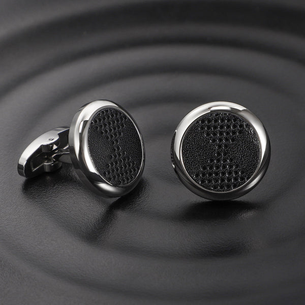 Zink Men's Stainless Steel & Black Leather Cufflink | Zjcl002s
