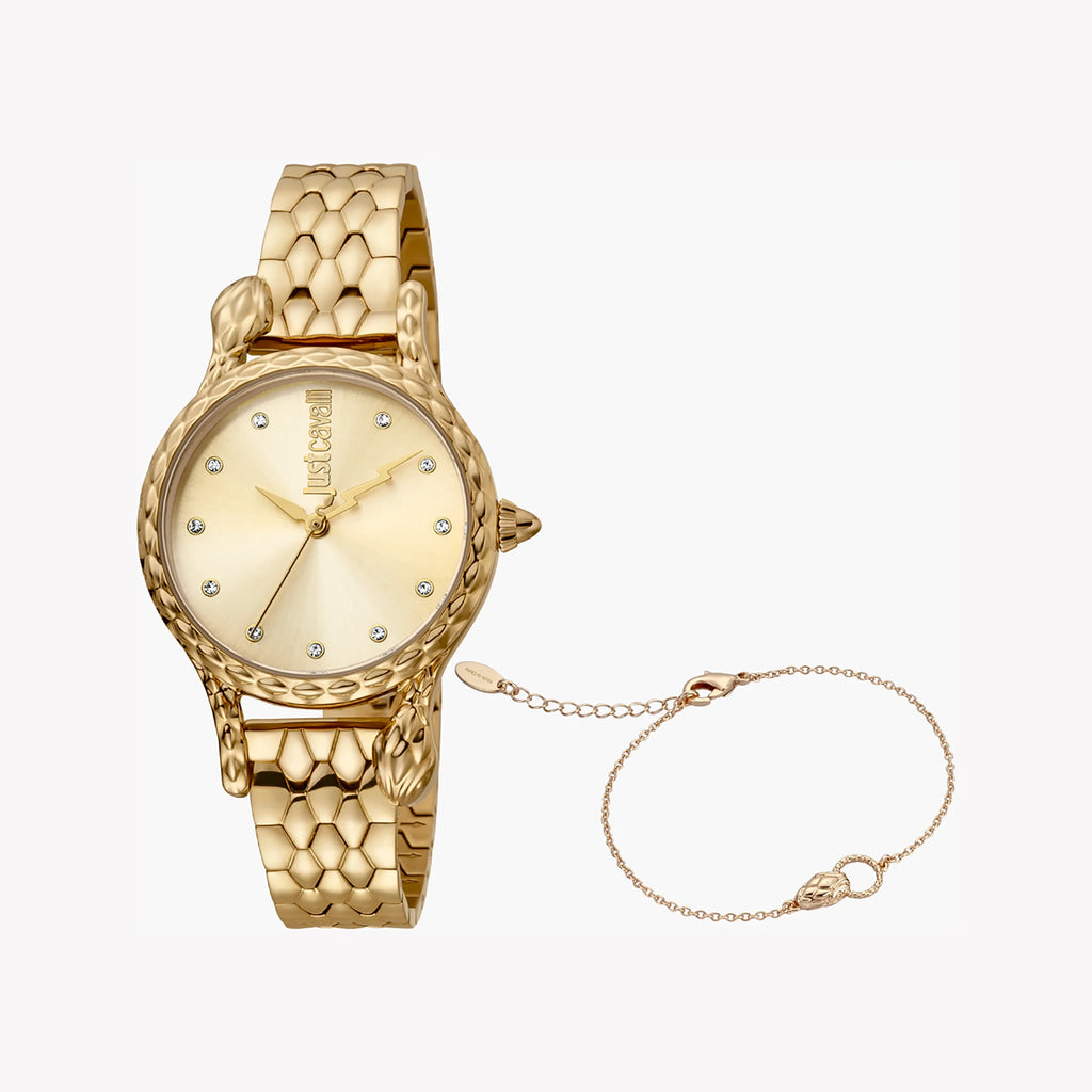 JUST CAVALLI Women's Watch with Gold Stainless Steel Case and Gold Stainless Steel Band