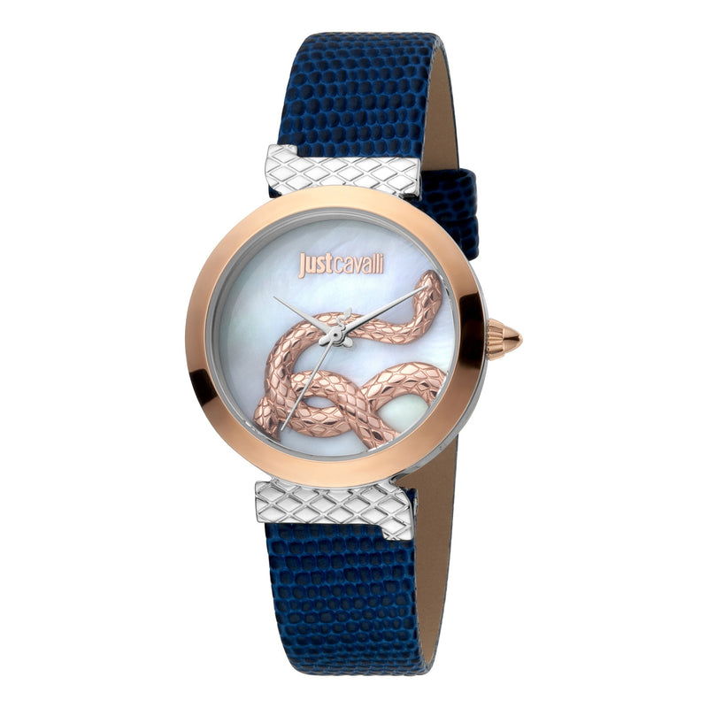 Just Cavalli Women's Silver Stainless Steel Watch, Blue Leather Band | Jc1l091l0035 by i-watch