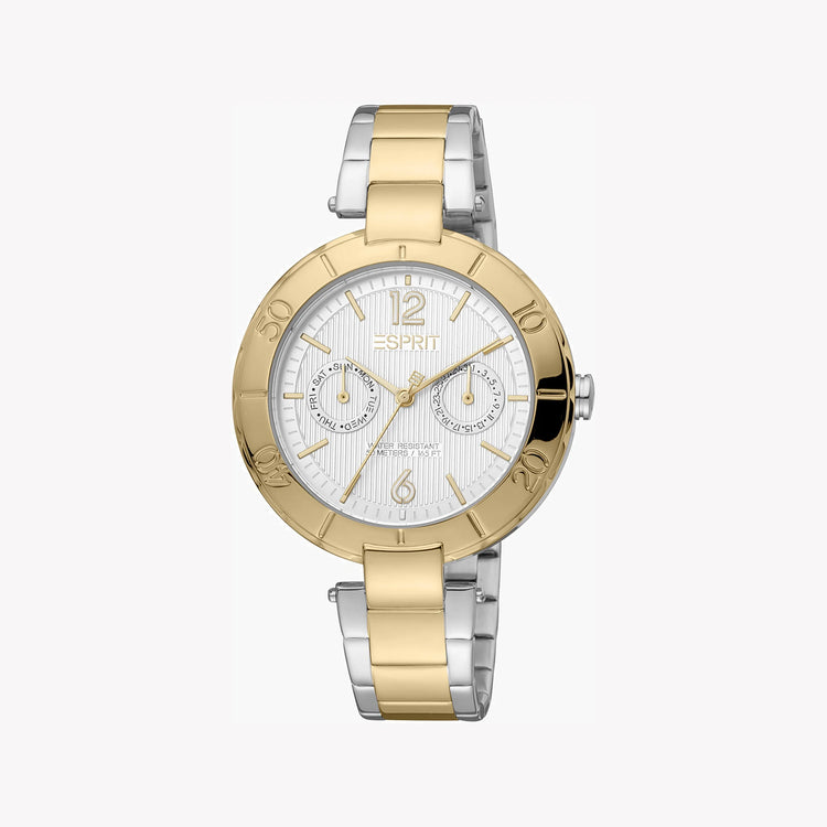 ESPRIT Women's Watch with Gold Stainless Steel Case and Silver & Gold Stainless Steel Band