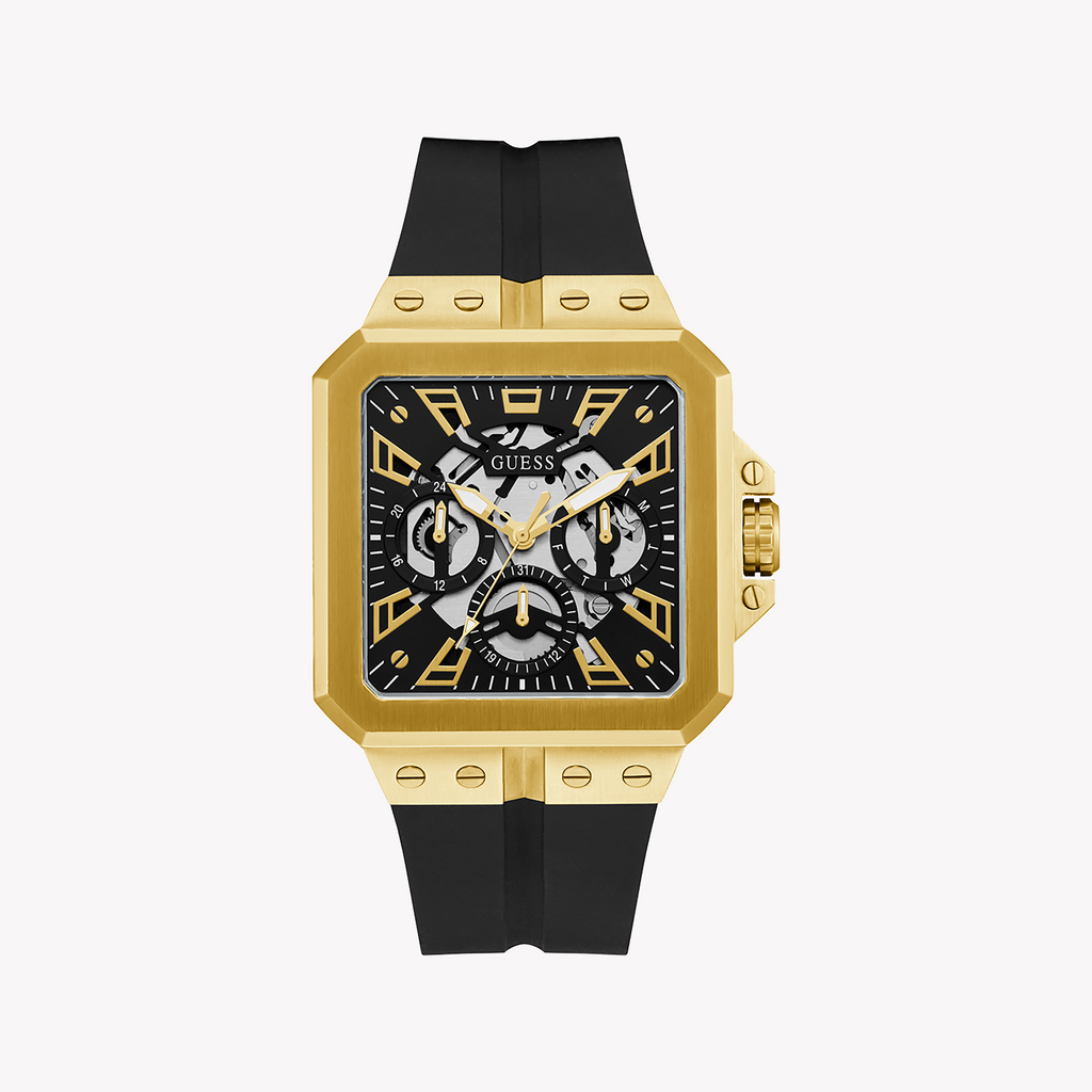 GUESS GW0637G2 GOLDRUSH - BOLD SOPHISTICATION MEN'S WATCH with Black Dial & Silicone Band