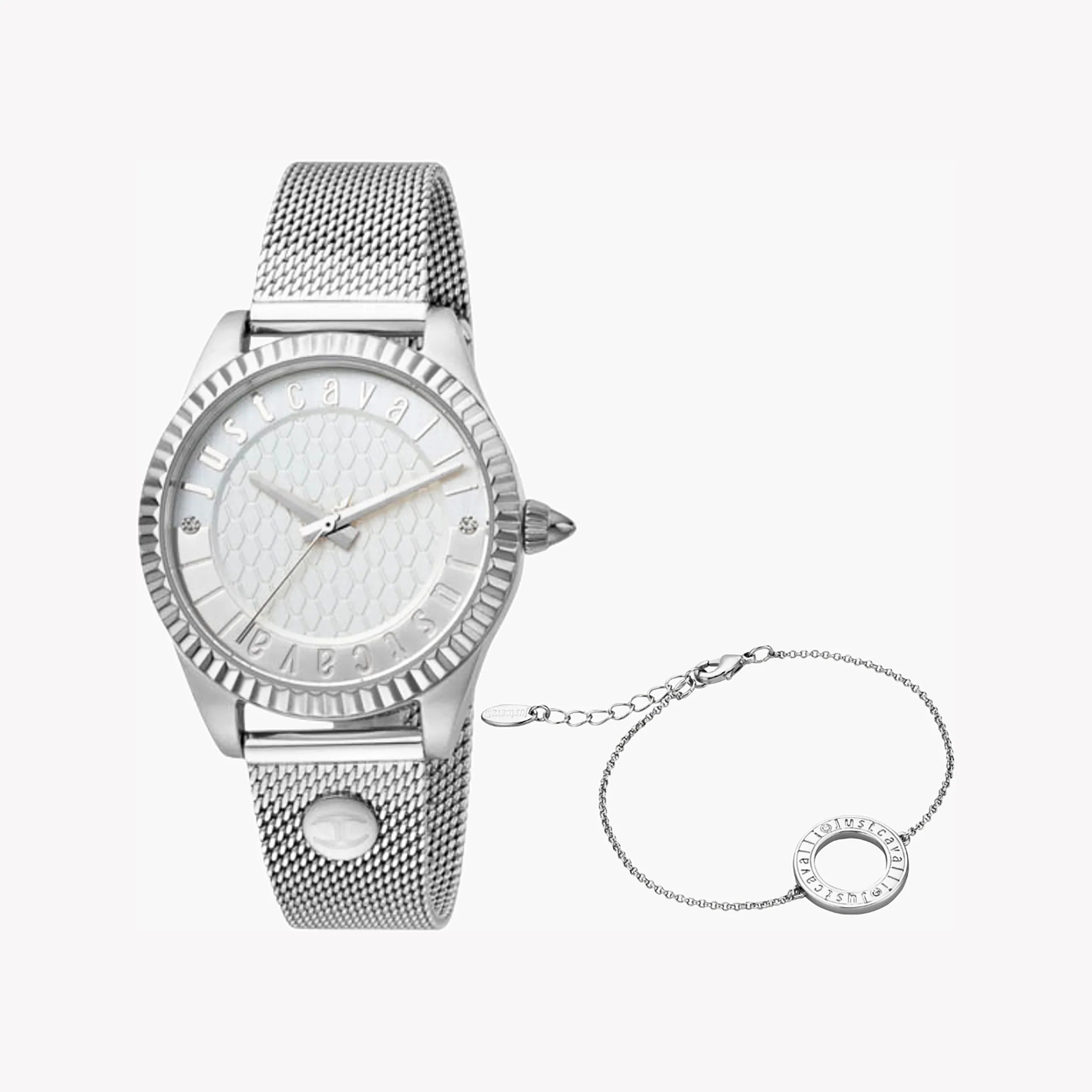 JUST CAVALLI Women's Watch with Silver Stainless Steel Case and Silver Stainless Steel Band