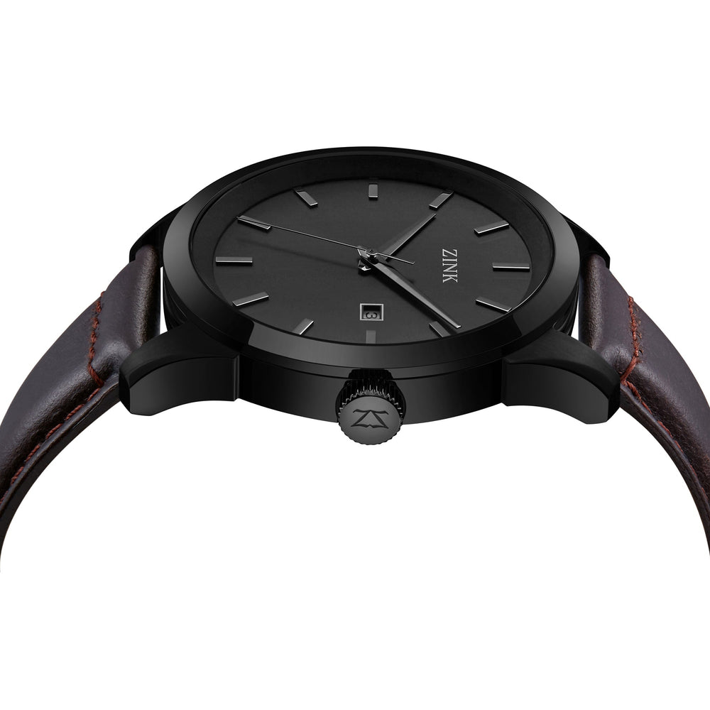 Zink Zk133g1ls-216 Elegante - Timeless Style Men's Watch With Brown Leather Band & Bold Black Dial by i-watch
