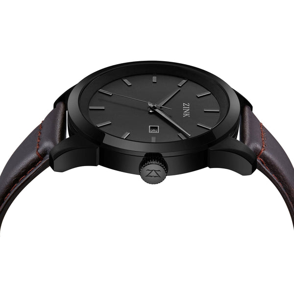 Zink Zk133g1ls-216 Elegante - Timeless Style Men's Watch With Brown Leather Band & Bold Black Dial by i-watch