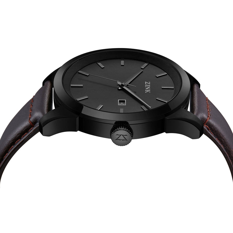 Zink Zk133g1ls-216 Elegante - Timeless Style Men's Watch With Brown Leather Band & Bold Black Dial by i-watch