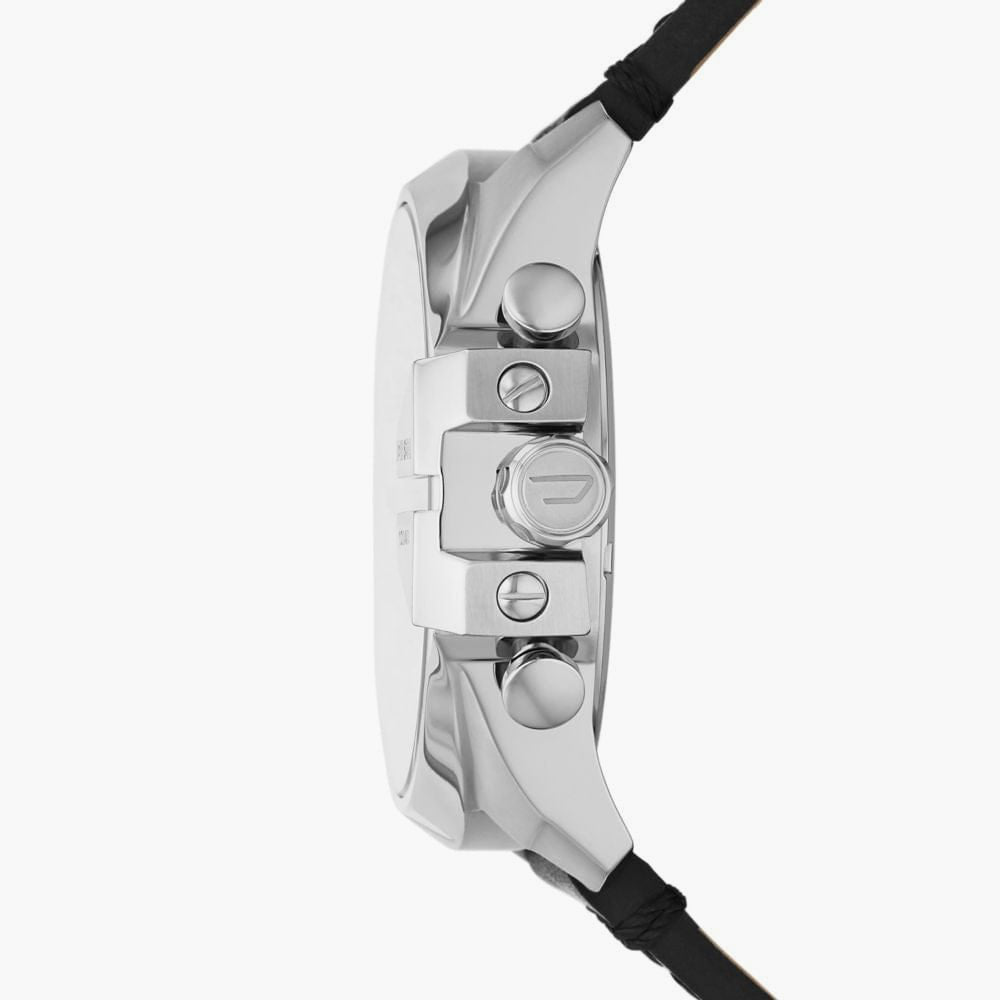 Diesel Men's Silver Stainless Steel, Black Leather | DZ4559