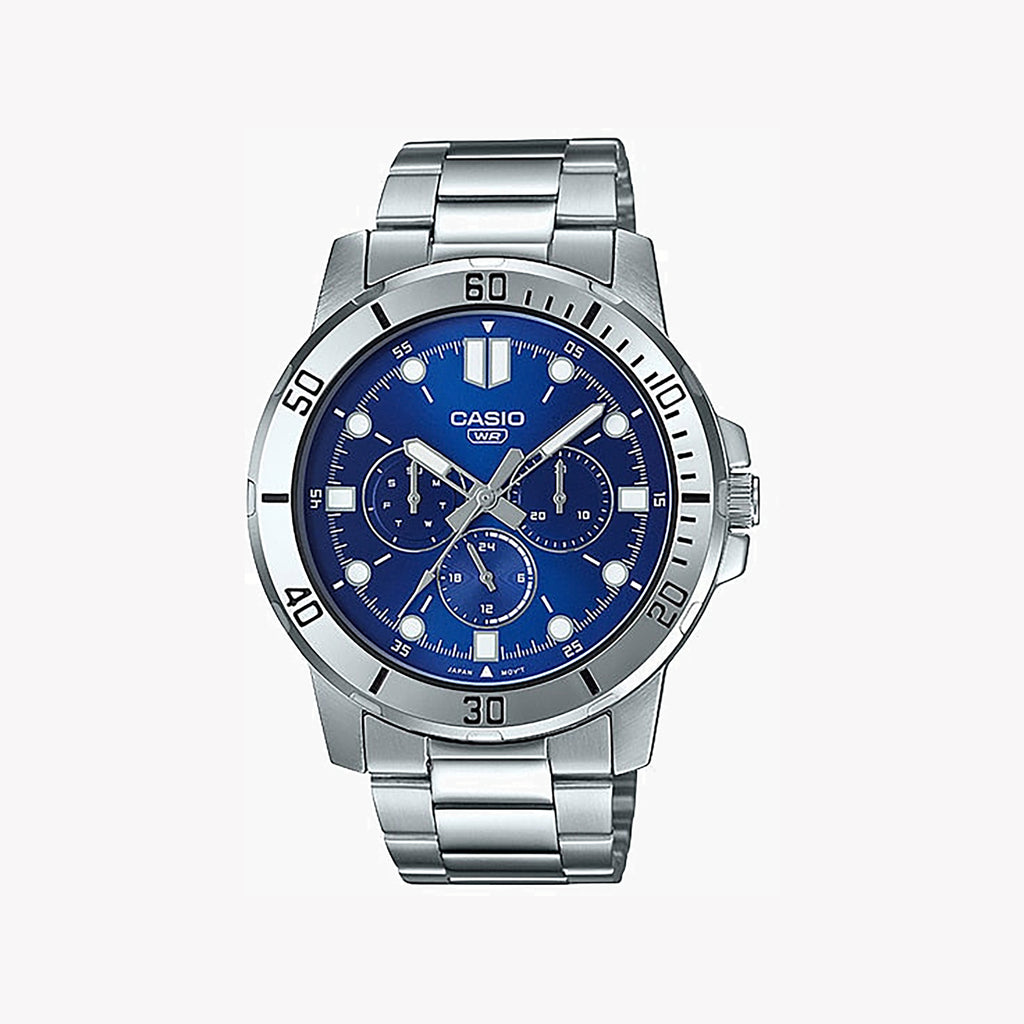 CASIO MTP-VD300D-2E - STYLISH STRENGTH: MEN'S BLUE DIAL STAINLESS STEEL WATCH-i-Watch-3