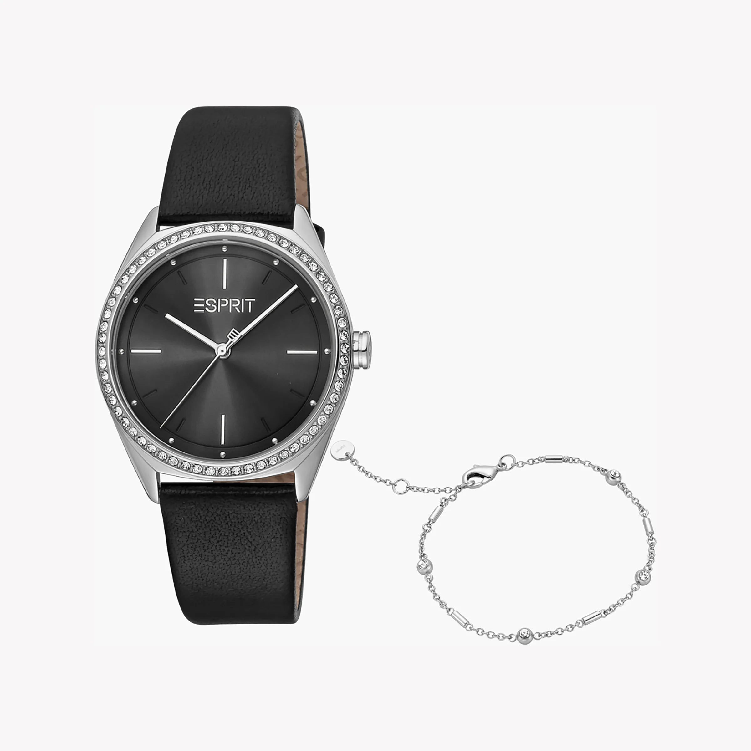 ESPRIT Women's Watch with Silver Stainless Steel Case and Black Leather Band