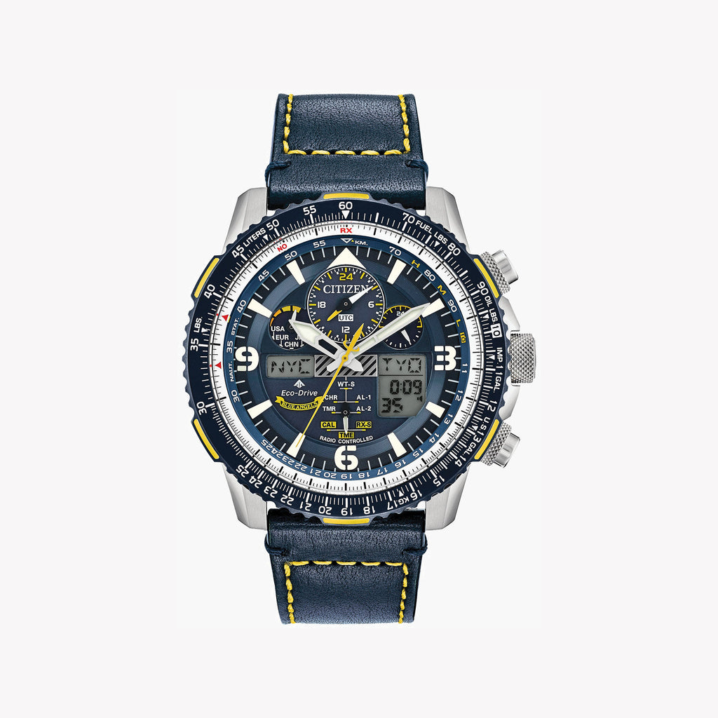 CITIZEN JY8078-01L ELEGANT POWER - MENS ECO-DRIVE CHRONOGRAPH WATCH WITH BLUE LEATHER BAND