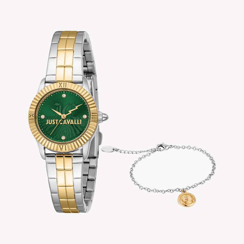 Just Cavalli Women's Two-Tone Watch, Dark Green Dial | Jc1l328m0085 by i-watch