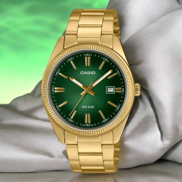 CASIO MTP-1302PGC-3AVEF - BOLD GREEN DIAL & GOLD ACCENT MEN'S WATCH-i-Watch-2