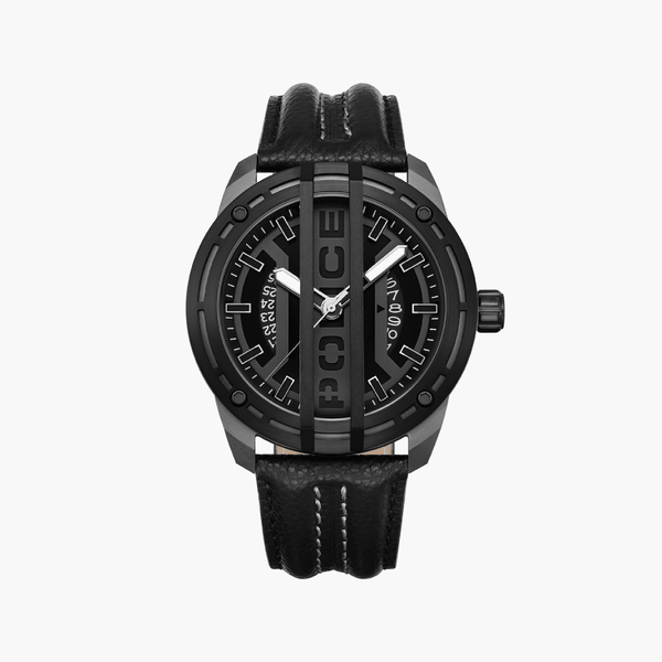 Police Men's Black Leather Watch, Stainless Steel Case | Pewgb0039840 by i-watch