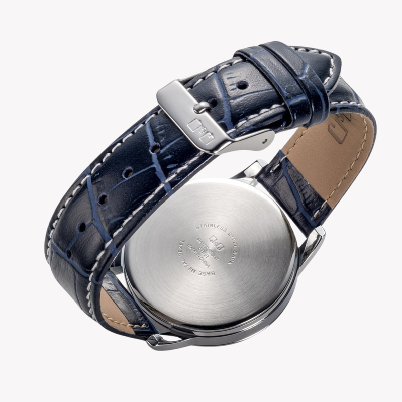 Q&Q Men's Silver Watch, Blue Dial with Moon Phase | QZ10J318Y