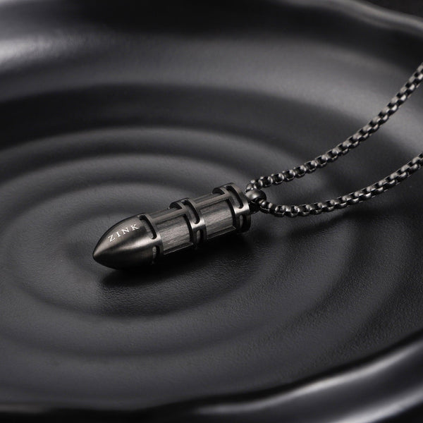 Zink Men's Black Stainless Steel & Carbon Fiber Necklace | Zjpd021gn