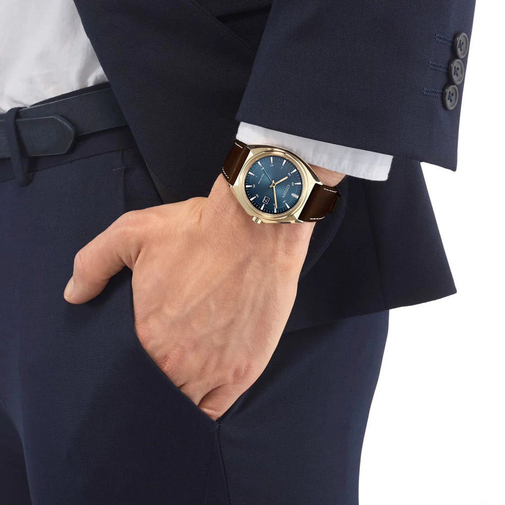Citizen Aw1573-11l - Elegant Powerhouse - Men's Eco-Drive Watch With Gold Case And Blue Dial by i-watch