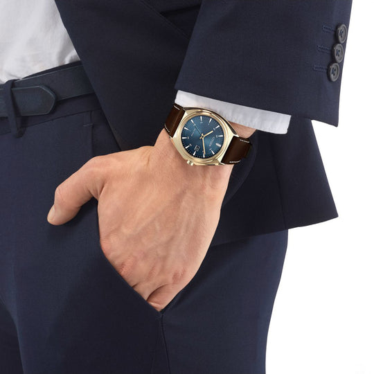 CITIZEN AW1573-11L - ELEGANT POWERHOUSE - Men's Eco-Drive Watch with Gold Case and Blue Dial