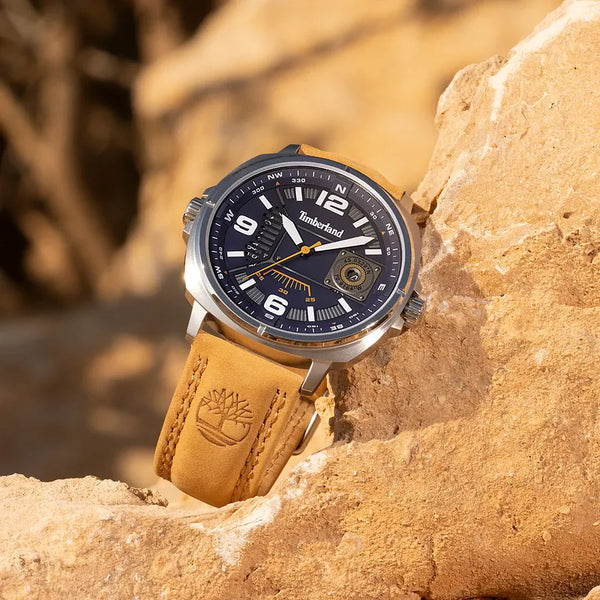 Timberland Men's Brown Leather Watch, Blue Dial | Tdwgb2201404 by i-watch