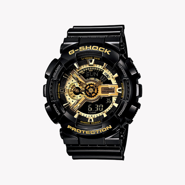 Casio G-Shock Men's Black Resin, Gold Dial | GA-110GB-1AER