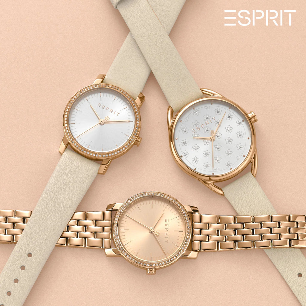 ESPRIT Women's Watch with Rose Gold Stainless Steel Case and Beige Leather Band-i-Watch-4