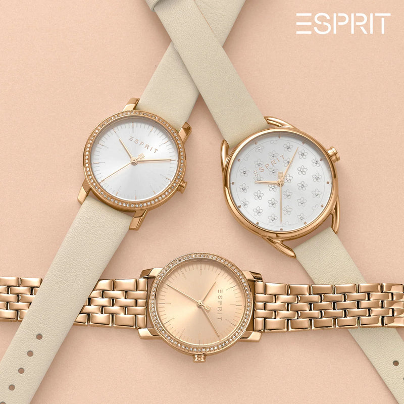 Esprit Women's Beige Leather Watch, Silver Dial | Es1l196m0045 by i-watch