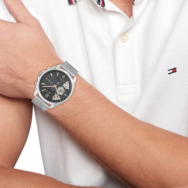 Tommy Hilfiger Men's Silver Watch, Black Dial | 1710646 by i-watch