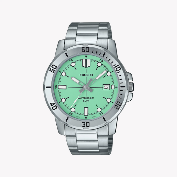 Mtp Men's Silver Bracelet Watch, Green Dial | Mtp-Vd01d-3e1vudf by i-watch