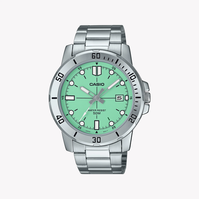 Mtp Men's Silver Bracelet Watch, Green Dial | Mtp-Vd01d-3e1vudf by i-watch