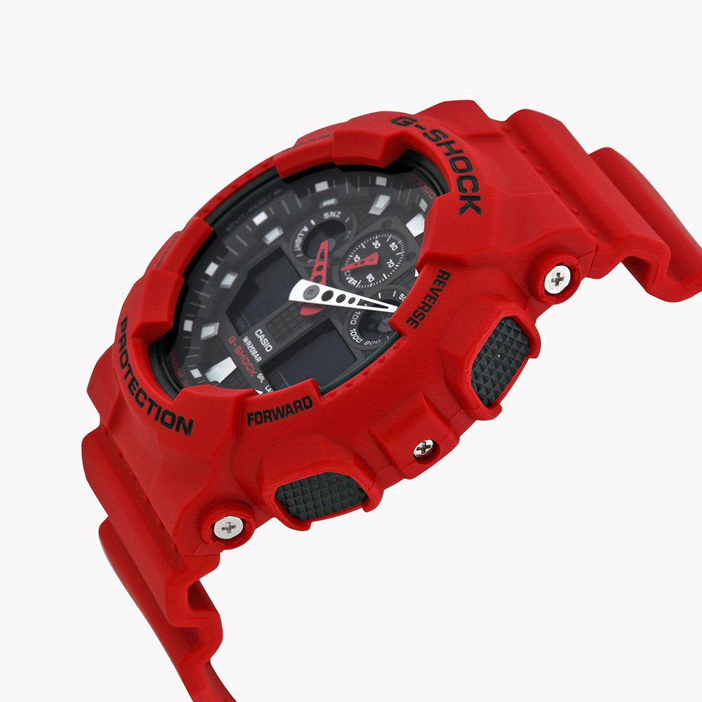 CASIO G-SHOCK GA-100B-4ADR - BOLD ADVENTURER SERIES Men's Watch with vibrant red resin band and sleek black dial