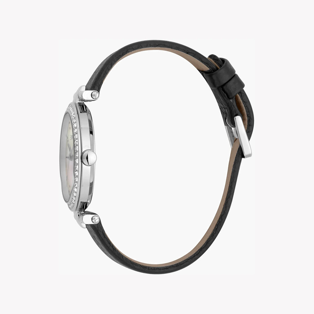 Esprit Women's Black Leather Watch, White Mother Of Pearls | Es1l123m0045 by i-watch