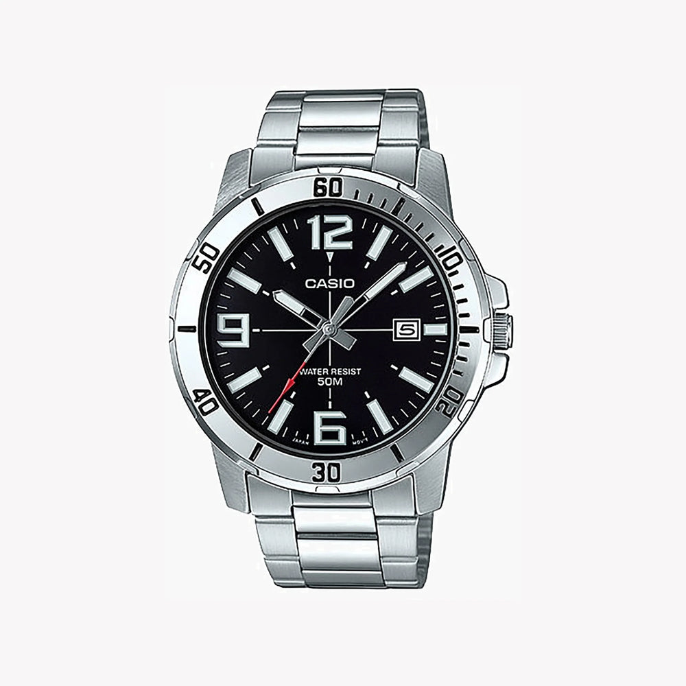 Casio Men's Stainless Steel Watch, Black Dial | Mtp-Vd01d-1bvudf by i-watch