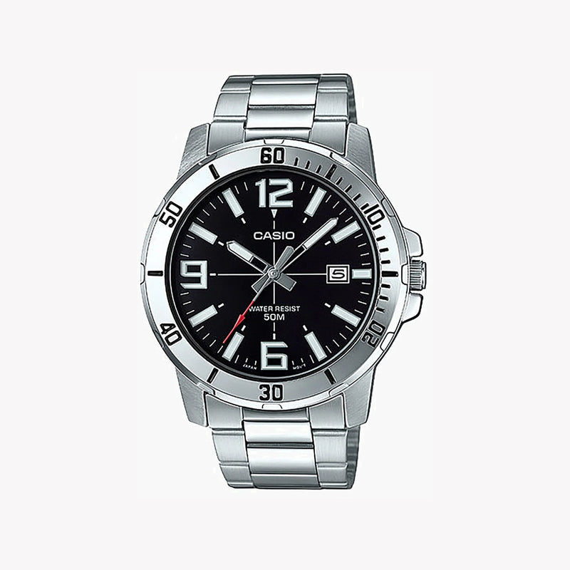 Casio Men's Stainless Steel Watch, Black Dial | Mtp-Vd01d-1bvudf by i-watch